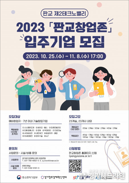 제2판교테크노밸리 판교창업존, 2023년 3차 입주기업 모집