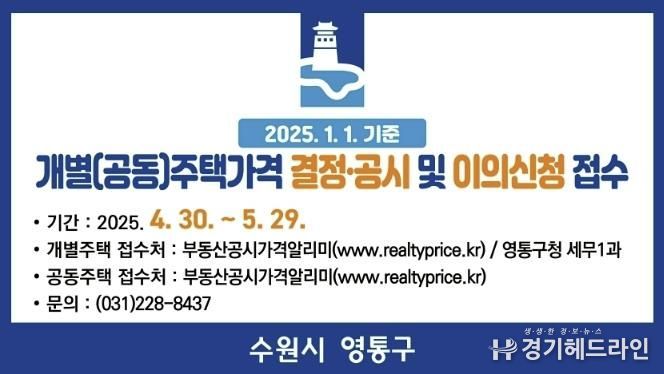 수원특례시 영통구, 2025년 개별주택가격 결정․공시 및 이의신청기간 운영