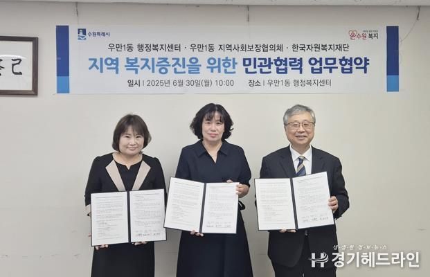 수원특례시 팔달구 우만1동·한국자원복지재단, 지역사회 복지증진 위한 업무협약 체결