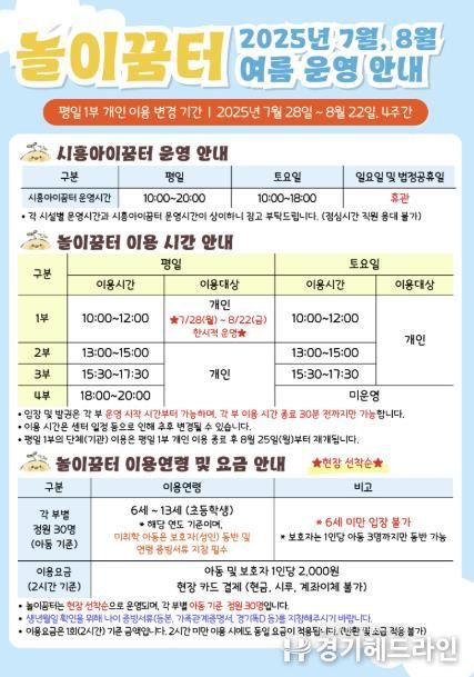 시흥도시공사 시흥아이꿈터, ‘놀이꿈터’ 여름맞이 평일 1부 운영 변경 안내