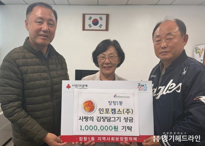 고양시 장항1동, ‘인포켐스(주)’에서 김장담그기 행사 후원금 전달