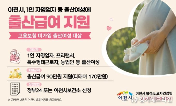 이천시, 경기도 최초 1인 자영업자 등 고용보험 미가입 출산여성에 출산급여 지원