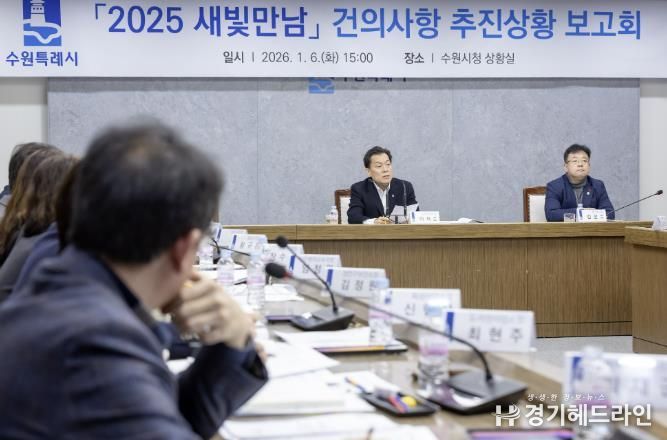 이재준 수원특례시장이 ‘2025 새빛만남 건의사항 추진 상황 보고회’에서 발언하고 있다.