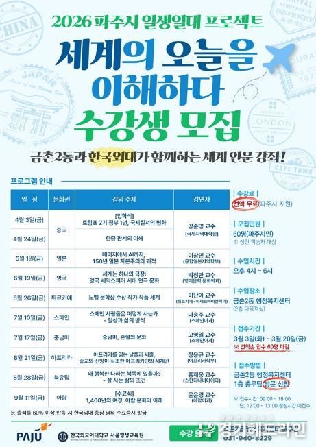 파주시 금촌2동, 한국외대와 손잡고 국제 정세 인문 강좌 개설