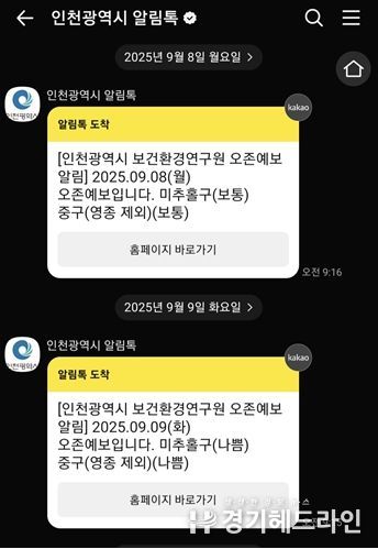 인천시 오존 예보 알림서비스(예시)